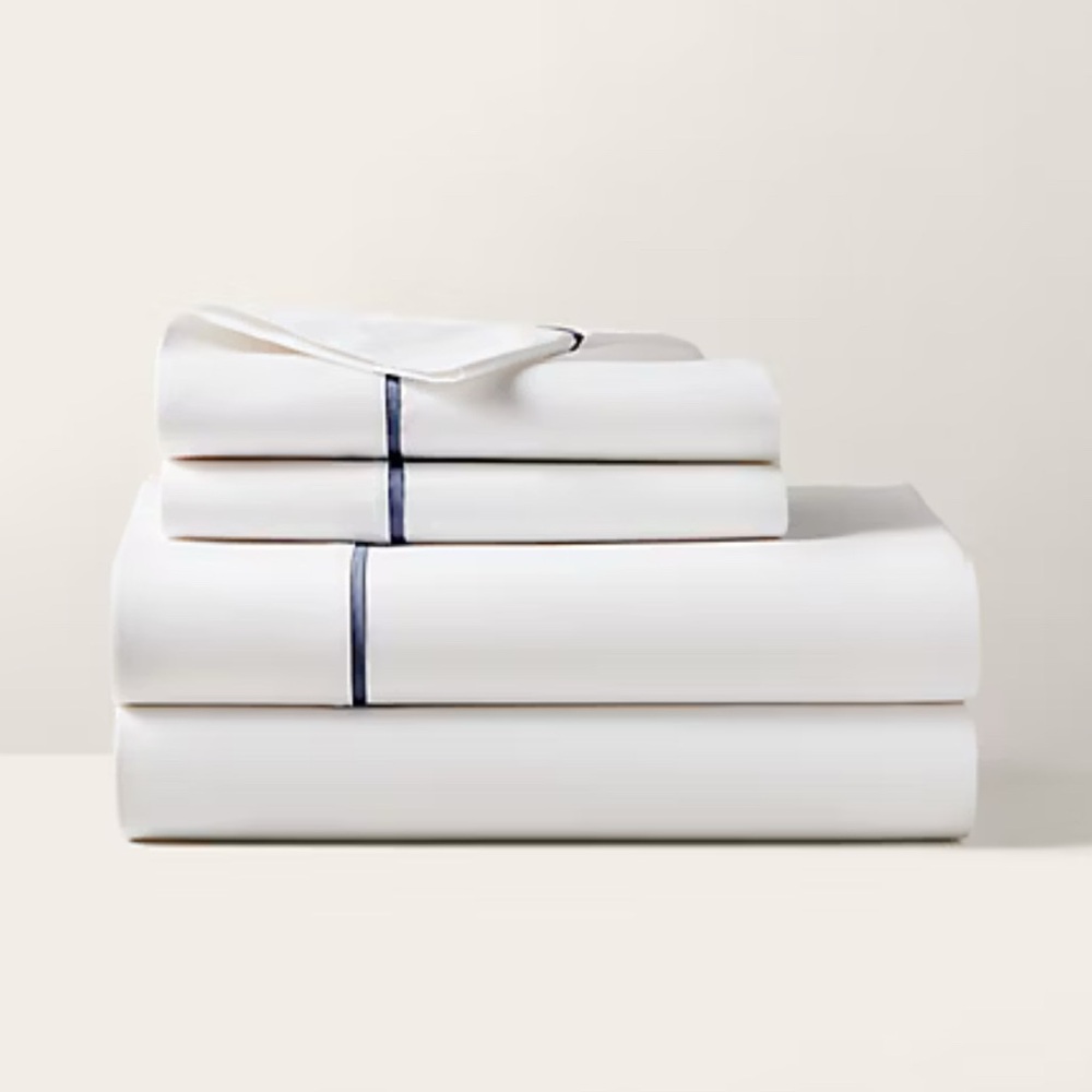 NWT Queen Flat Ralph Lauren Organic Cotton Percale Palmer Sheeting Polo Navy